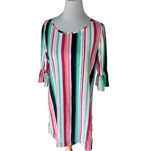 Crown & Ivy multicolor striped quarter peplum sleeve scoop neck dress Medium